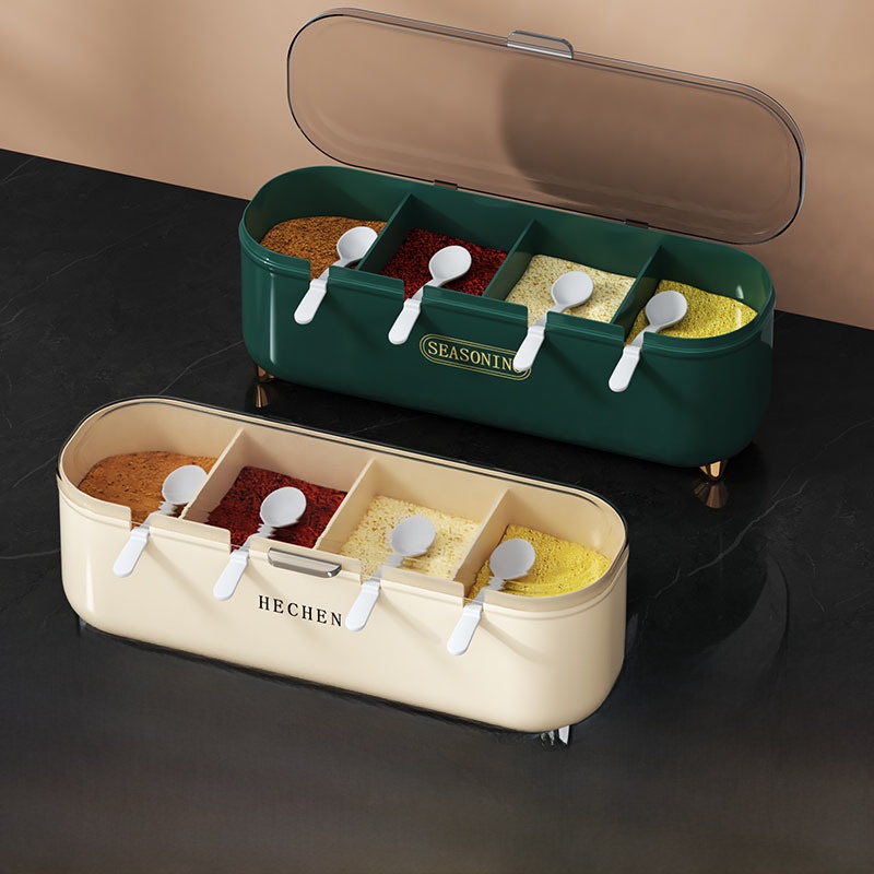 Home Cooking Utensils - Küchen-Gewürzbox-Set Mehrteilige Integrierte Aufbewahrung Salz-Gewürz-Vierfach-Aufbewahrungsbox Haushalts-Kochutensilien