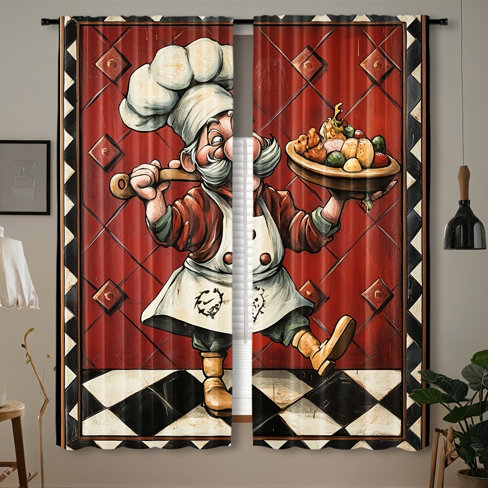 Home Cooking Youtube - Neuartige Koch-Cartoon-Vorhänge im Paar, Küchendekoration, Fenstervorhänge,