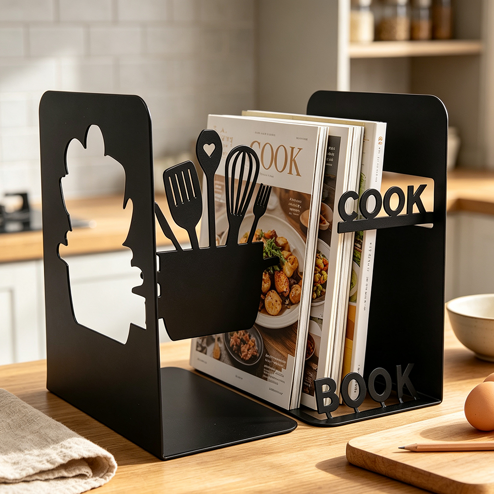 Home Cooking Book - Küchenkoch-Themen-Buchstützen für Frauen, Buchhalter aus Eisenmetall,