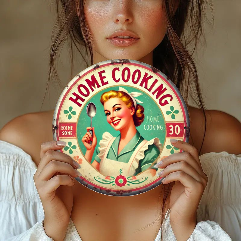 Mom'S Home Cooking - 2D Flaches Vintage-Schild „Home Cooking“ aus