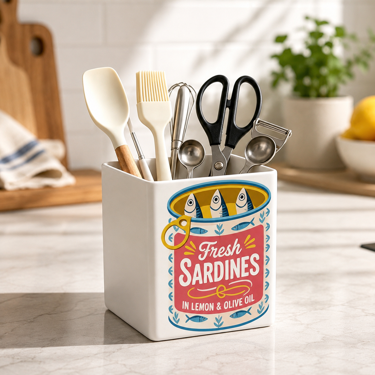 Home Cooking Services - Retro Sardinen-Design Utensilienhalter, Multifunktionaler Küchen- und