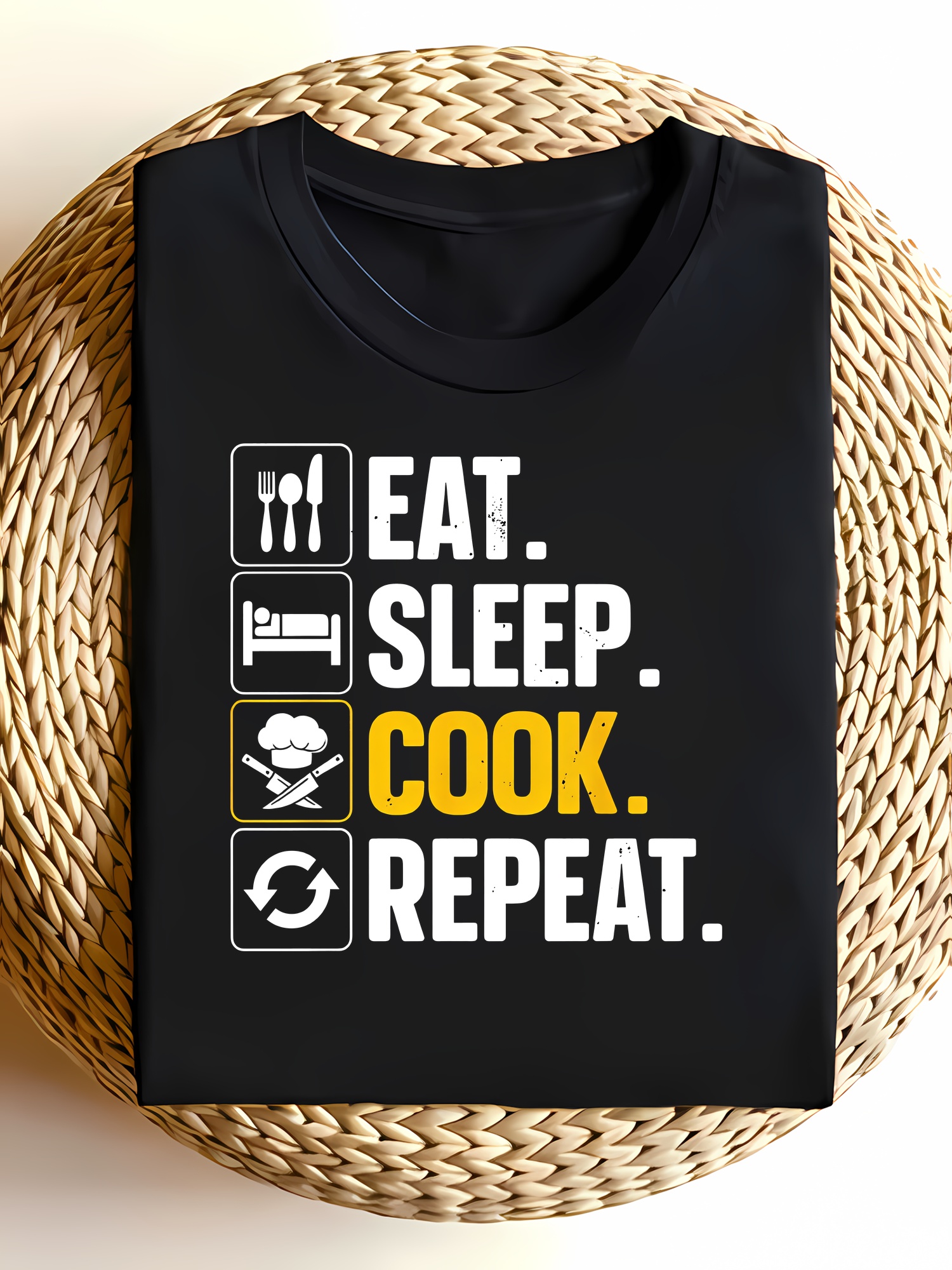 Home Cooking Chef - Distressed-T-Shirt mit Aufschrift „Eat Sleep Cook