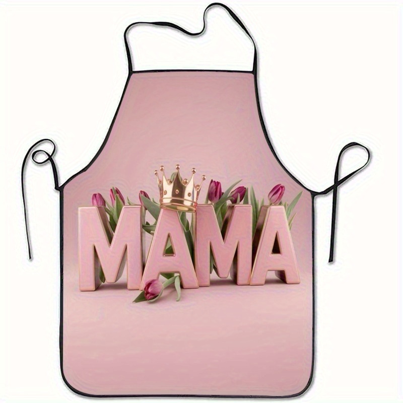 Mom'S Home Cooking - Muttertags-MAMA-Schürze mit Kronen- und Tulpenmuster, ärmellos,