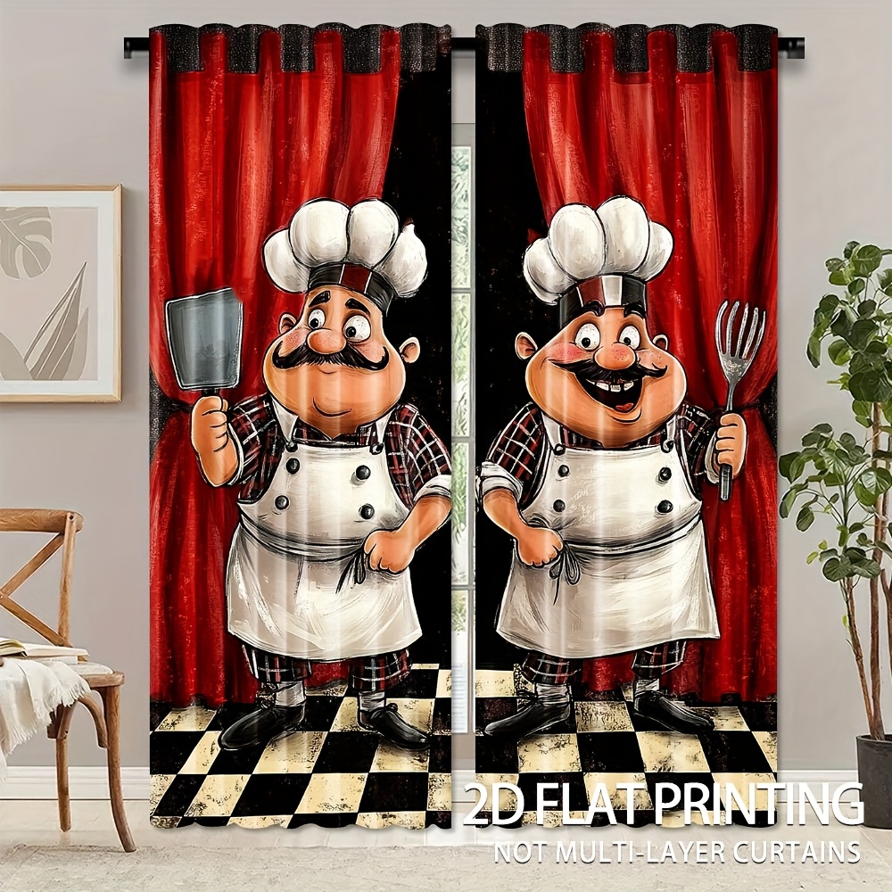 Home Cooking Youtube - 2 Stück Chef-Küchenvorhänge – Fenstervorhänge mit
