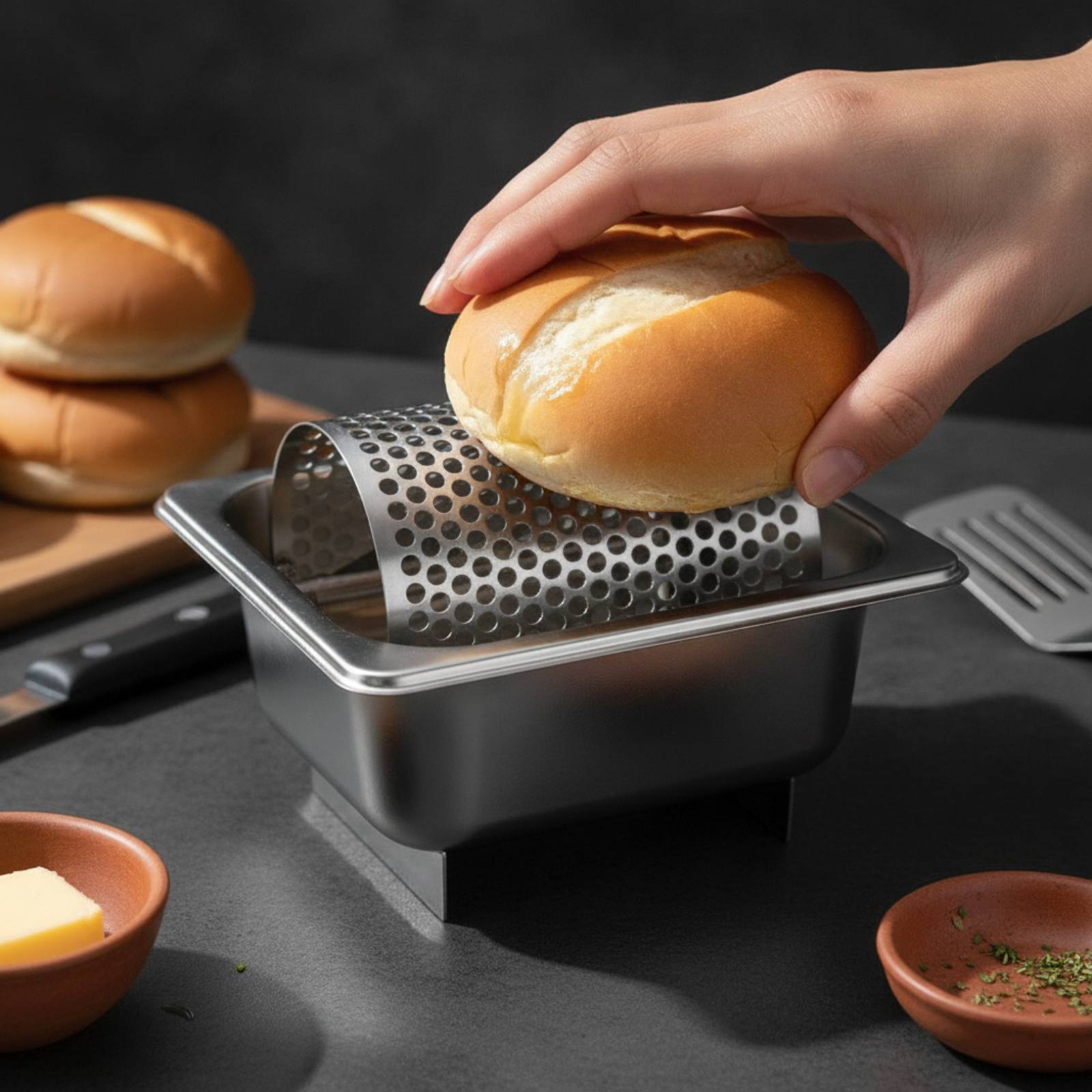 Home Cooking Utensils - Butterroller mit Ablage aus Edelstahl, perforiertes