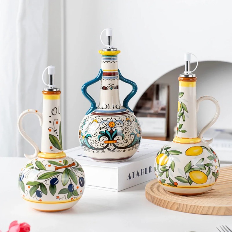 Home Cooking Oil - Keramik-Ölflasche Sojasoßenflasche Gewürzbehälter Küchenzubehör Nordischer Essig-