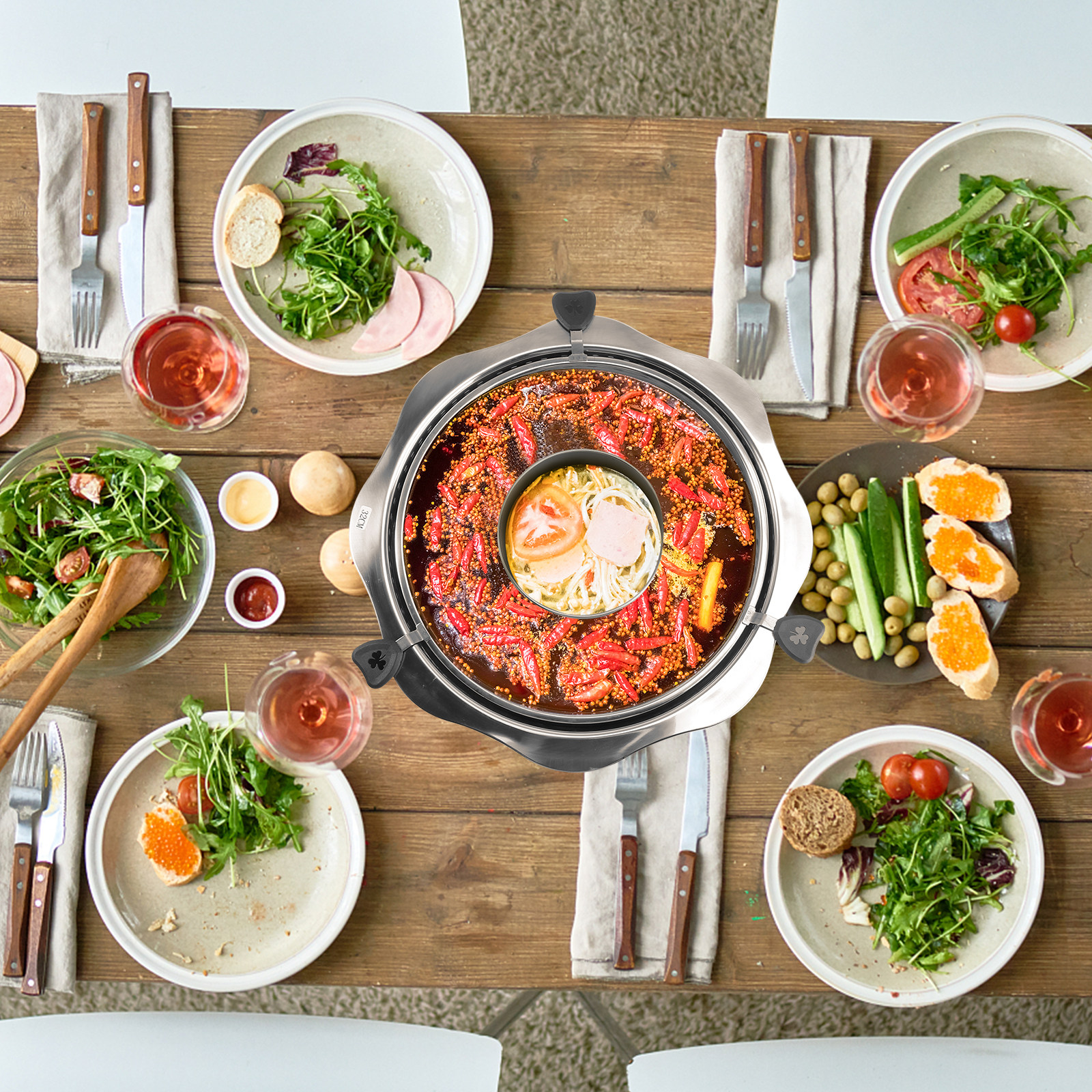 Drehbarer Edelstahl-Hotpot mit – Home Cooking Utensils Bewertung und Preis